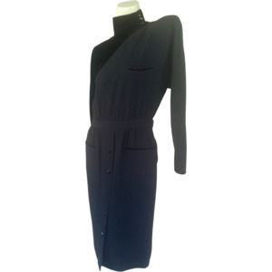 80’s Black Wool Military Style Dress by Valentino Boutique